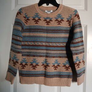 Southwestern Aztec Coastal Cowgirl Boho Chic Knit Crew Neck Pullover Ladies Sz L